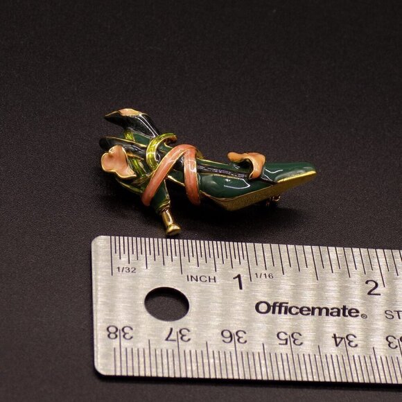Vintage KJL Kenneth Jay Lane Shoe Heel Brooch Calla Lilly Green Enamel Pink - Picture 5 of 7